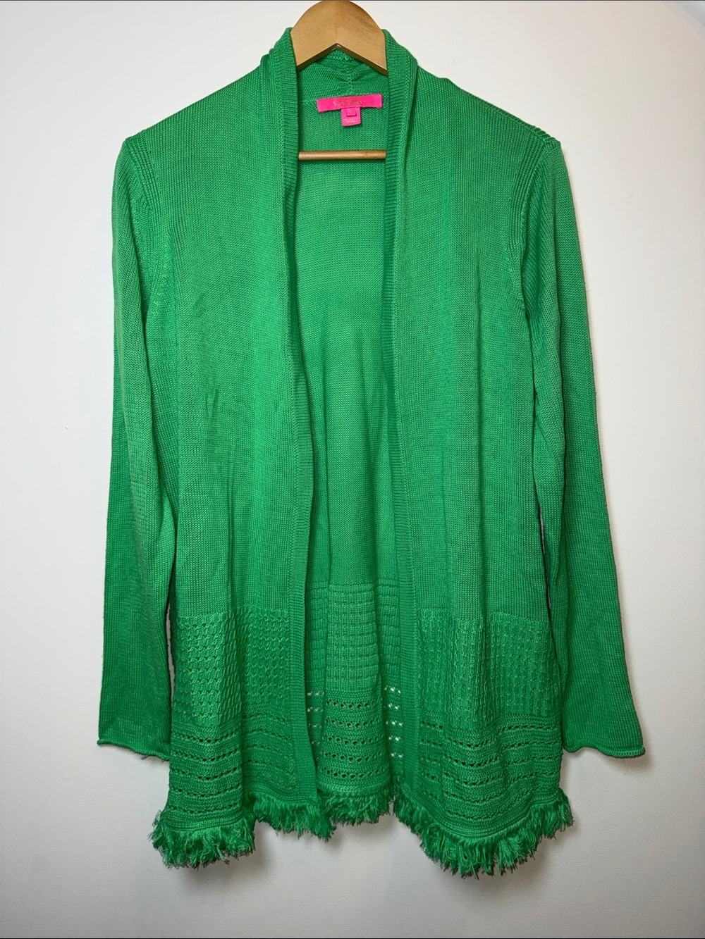 Lilly Pulitzer Noble Fringe Cabana Green Open Front Cardigan - Picture 11 of 11
